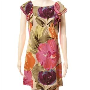 Bcbgmaxazria floral ruffle silk dress sz…